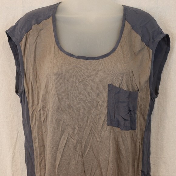 Caslon  Silk Color Block Gray & Blue Sleeveless Pocket Top LG - Picture 2 of 11